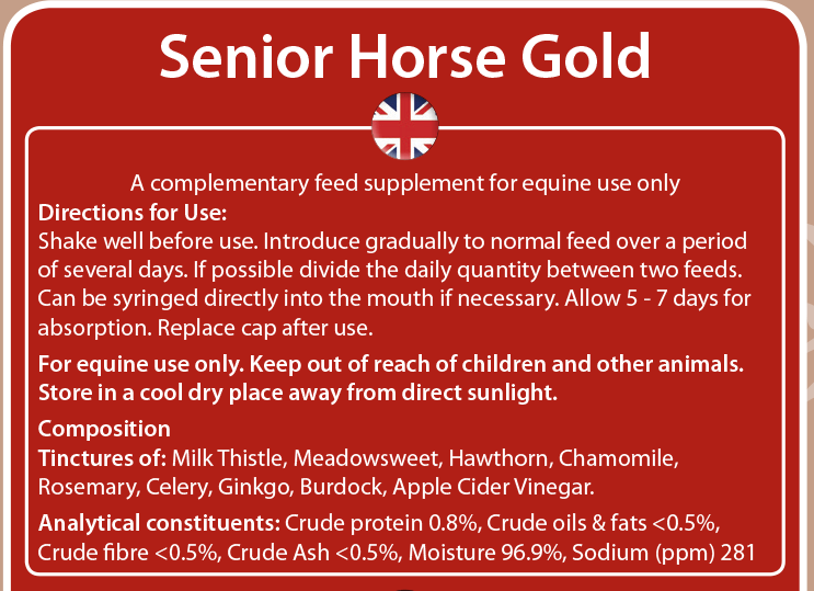 Senior Horse Gold - Instructions on back label