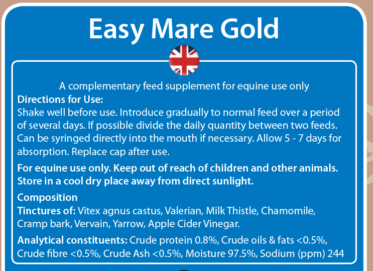 Easy Mare Gold - instructions on back label