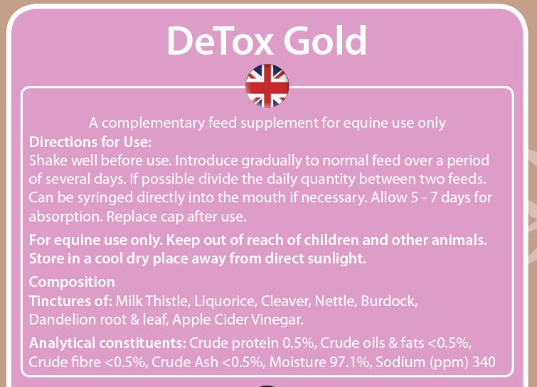 DeTox Gold - instructions on back label
