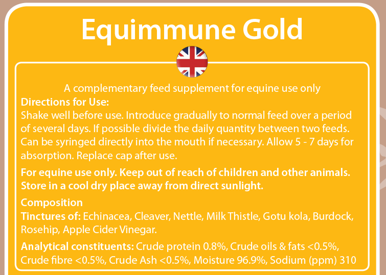 Equimmune Gold - back label instructions