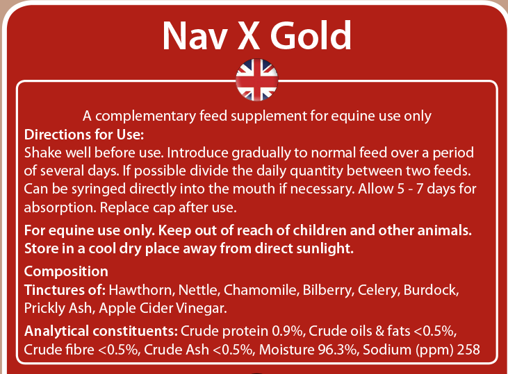 Nav X Gold - instructions on back label