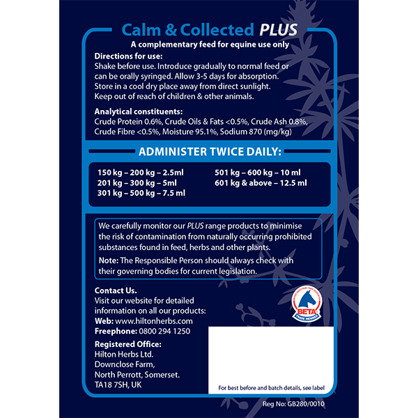 Calm & Collect PLUS - back label