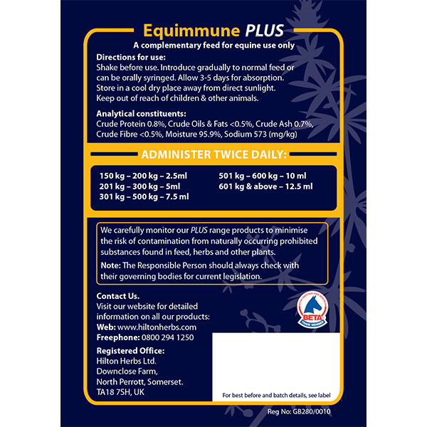 Equimmune PLUS - back label