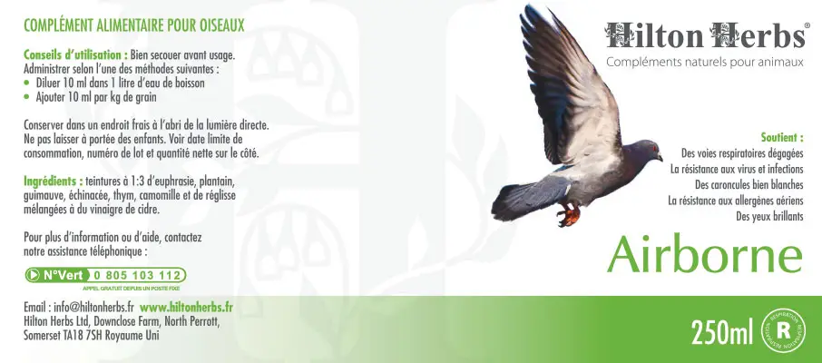 Airbone - Supports Respiratory Health in Pigeons - pack label